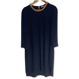 Burberry London 3/4-Sleeve Chain-Trim Shift Dress, Black